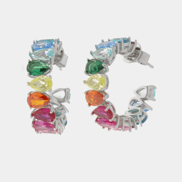 Orecchini in Argento 925 semicerchi con zirconi multicolor - BYSIMON gioielli