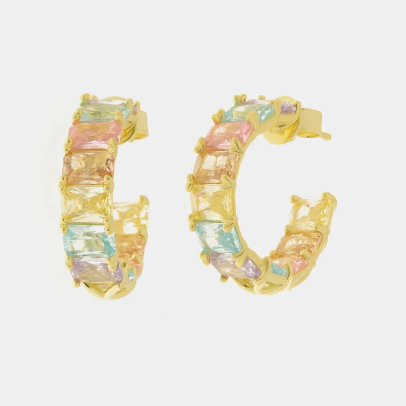 Orecchini in Argento 925 semicerchi con zirconi multicolor