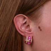 Orecchini in Argento 925 semicerchi con fiori rosa