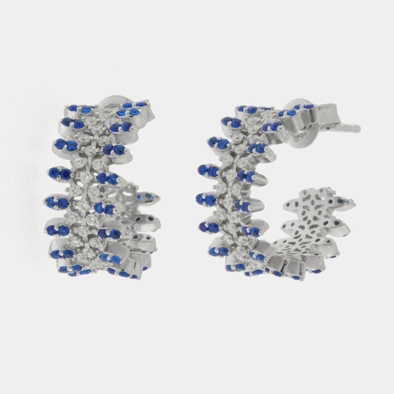 Orecchini in Argento 925 semicerchi con cristalli blu - BYSIMON gioielli
