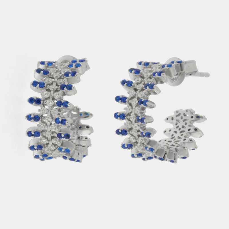 Orecchini in Argento 925 semicerchi con cristalli blu