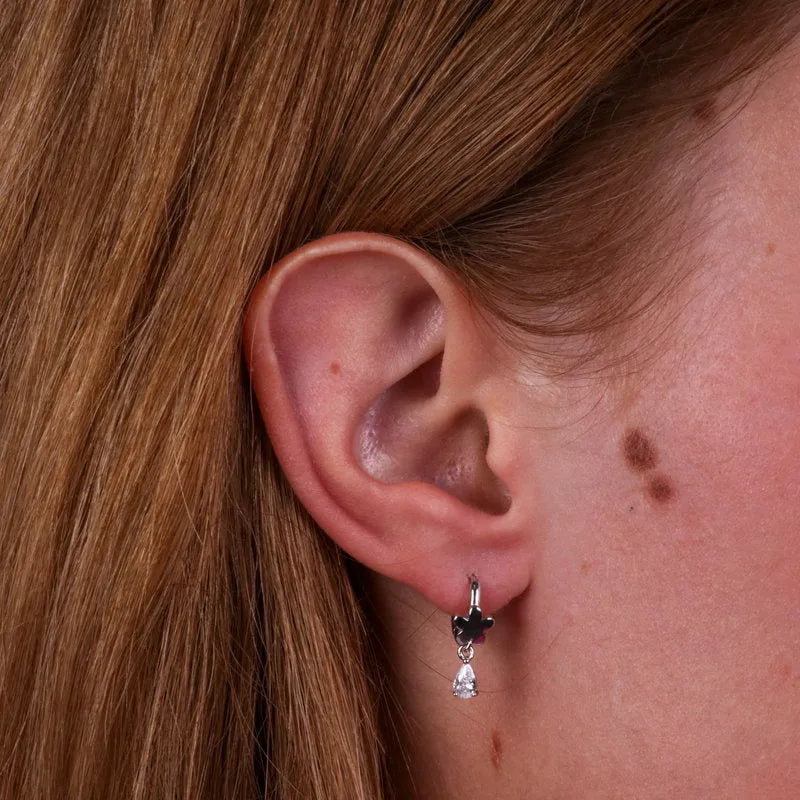 Orecchini in Argento 925 cerchietti con fiore e puntoluce pendente