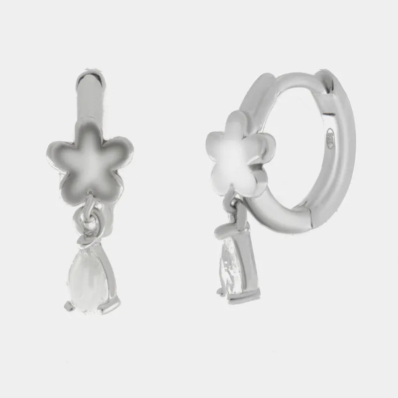 Orecchini in Argento 925 cerchietti con fiore e puntoluce pendente