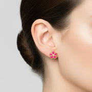 Orecchini in Argento 925 con fiori magenta