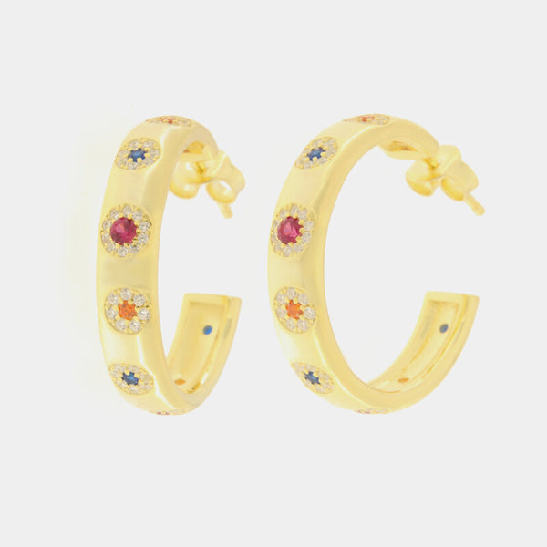 Orecchini in Argento 925 semicerchi con zirconi multicolor - BYSIMON gioielli