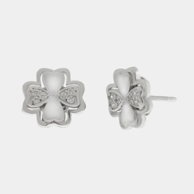 Orecchini in Argento 925 a froma di quadrifoglio e zirconi BYSIMON - gioiello BySimon