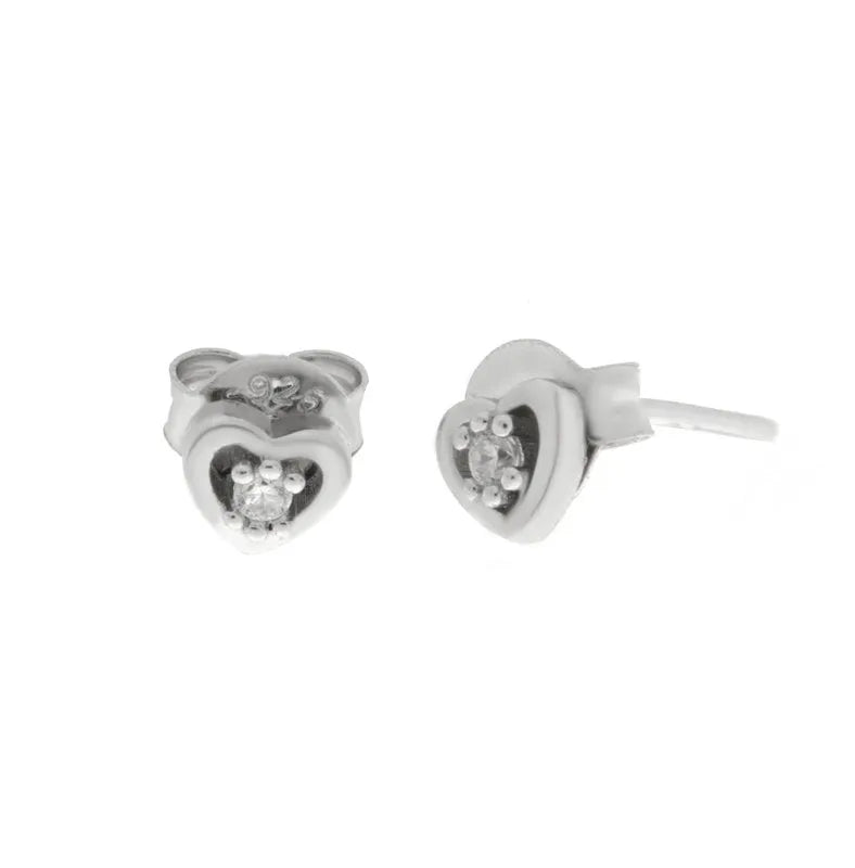 Orecchini in Argento 925 a forma di cuore con zircone centrale