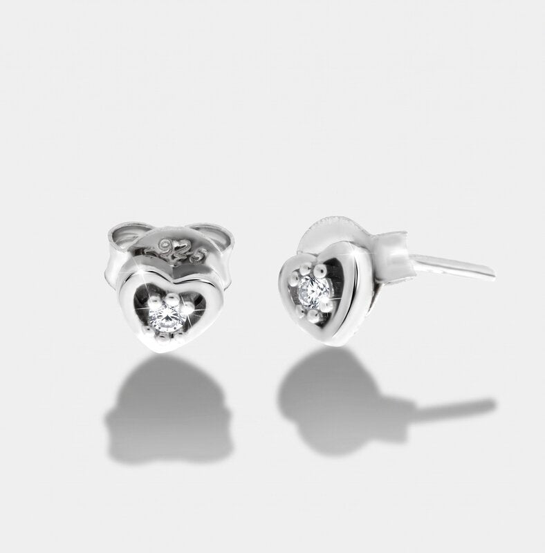 Orecchini in Argento 925 a forma di cuore con zircone centrale - BYSIMON gioielli