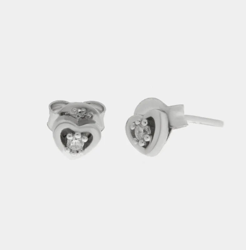 Orecchini in Argento 925 a forma di cuore con zircone centrale