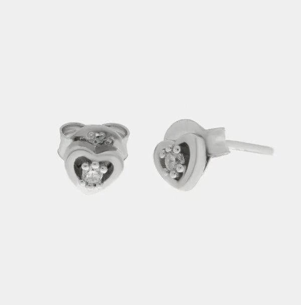 Orecchini in Argento 925 a forma di cuore con zircone centrale - BYSIMON gioielli