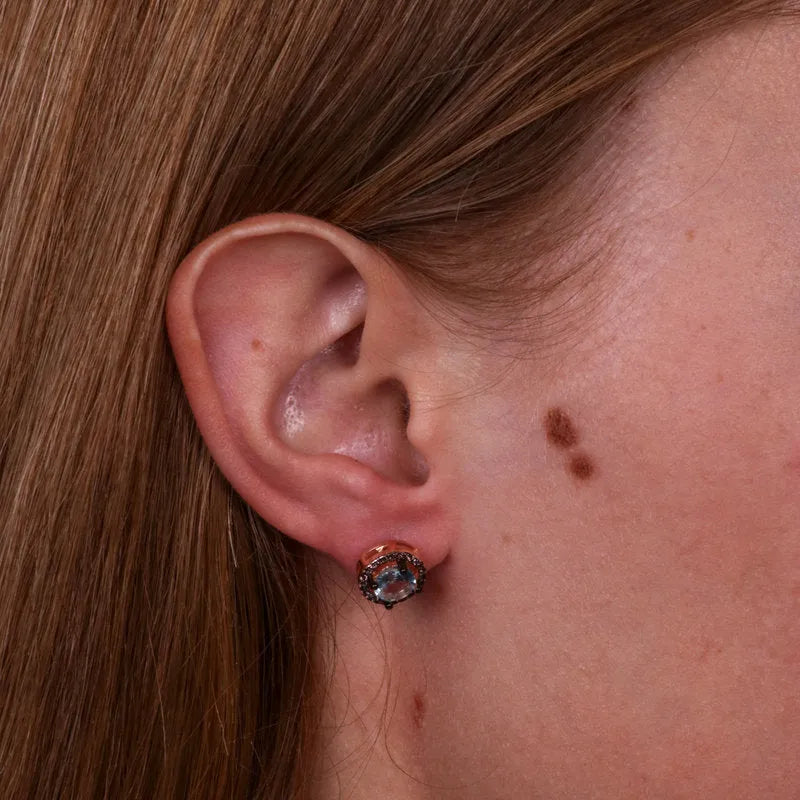 Orecchini in Argento 925 a lobo in stile antico con zircone acquamarina Collezione Novecento - BYSIMON gioielli
