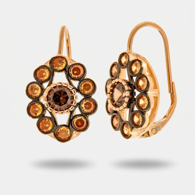 Orecchini in Argento 925 a lobo in stile antico con fiore e zirconi Collezione Novecento - BYSIMON gioielli