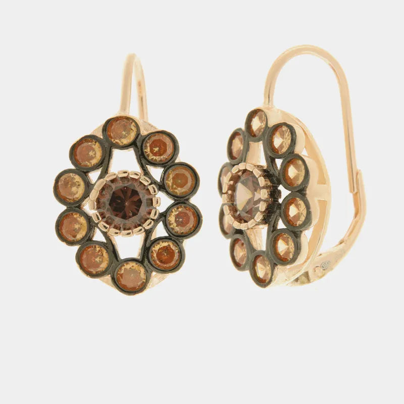 Orecchini in Argento 925 a lobo in stile antico con fiore e zirconi Collezione Novecento - BYSIMON gioielli