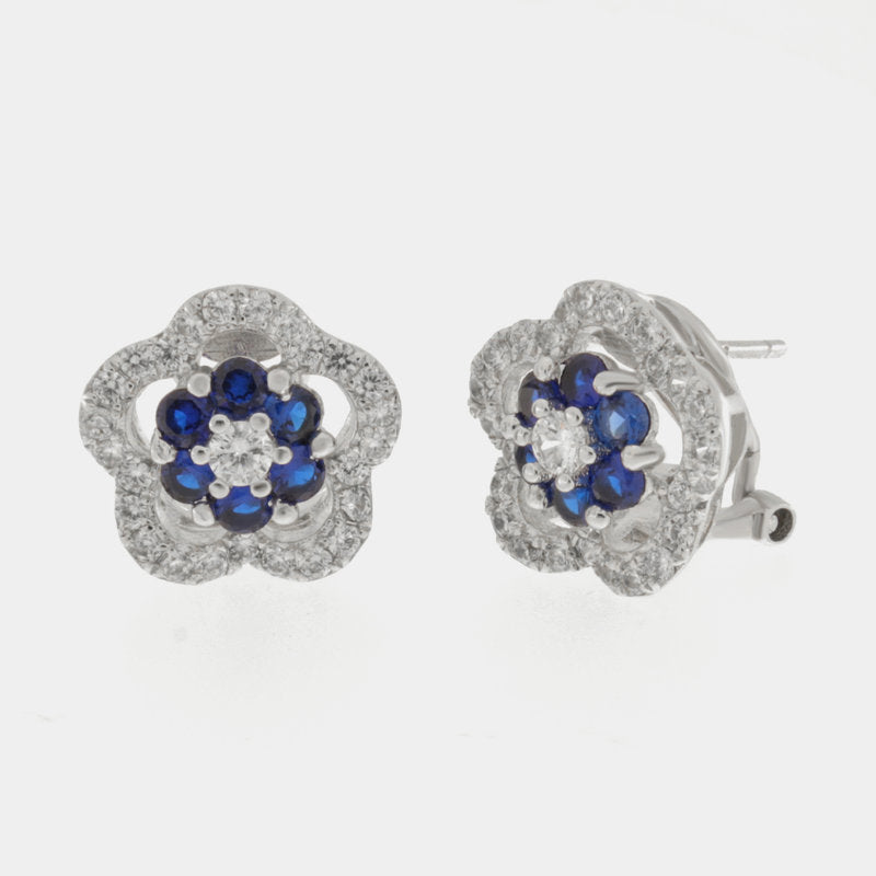 Orecchini in Argento 925 con fiore blu e zirconi SIMEONE - gioiello BySimon