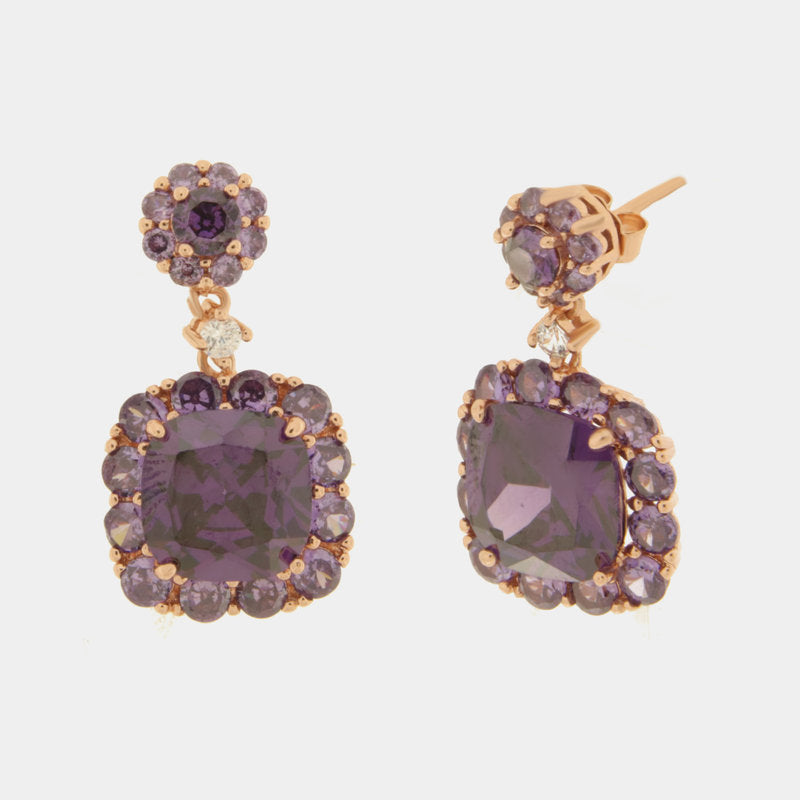 Orecchini in Argento 925 con zircone grande pendete viola SIMEONE - gioiello BySimon