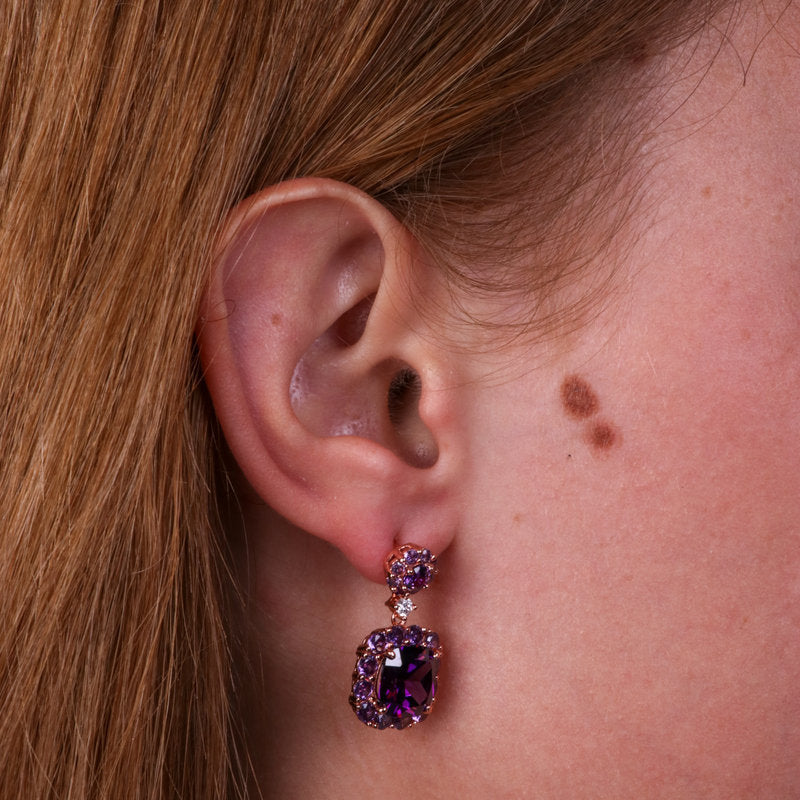 Orecchini in Argento 925 con zircone grande pendete viola SIMEONE - gioiello BySimon