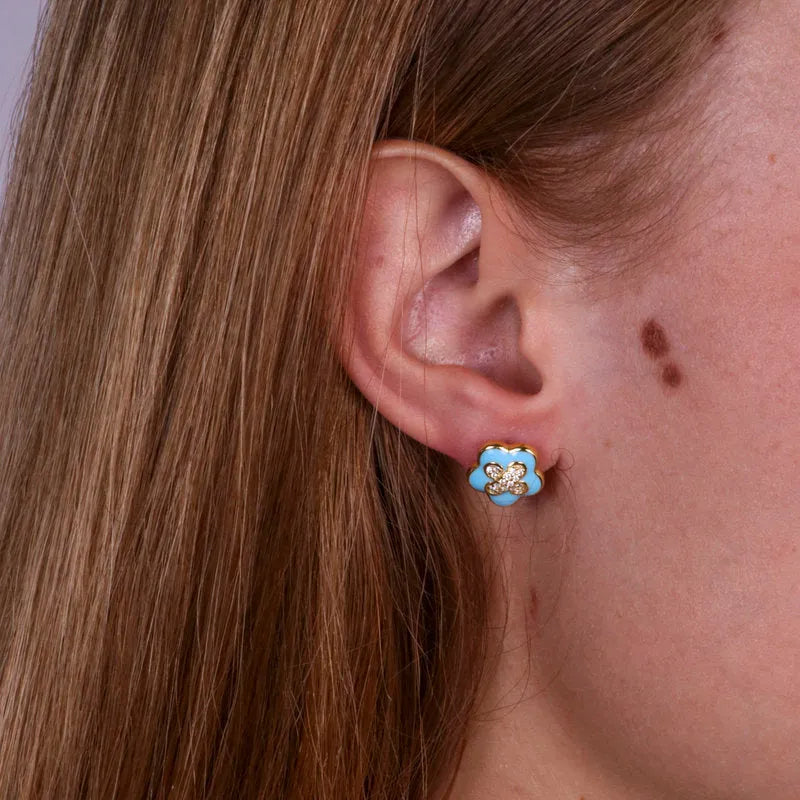 Orecchini in Argento 925 con fiore azzurro e zirconi