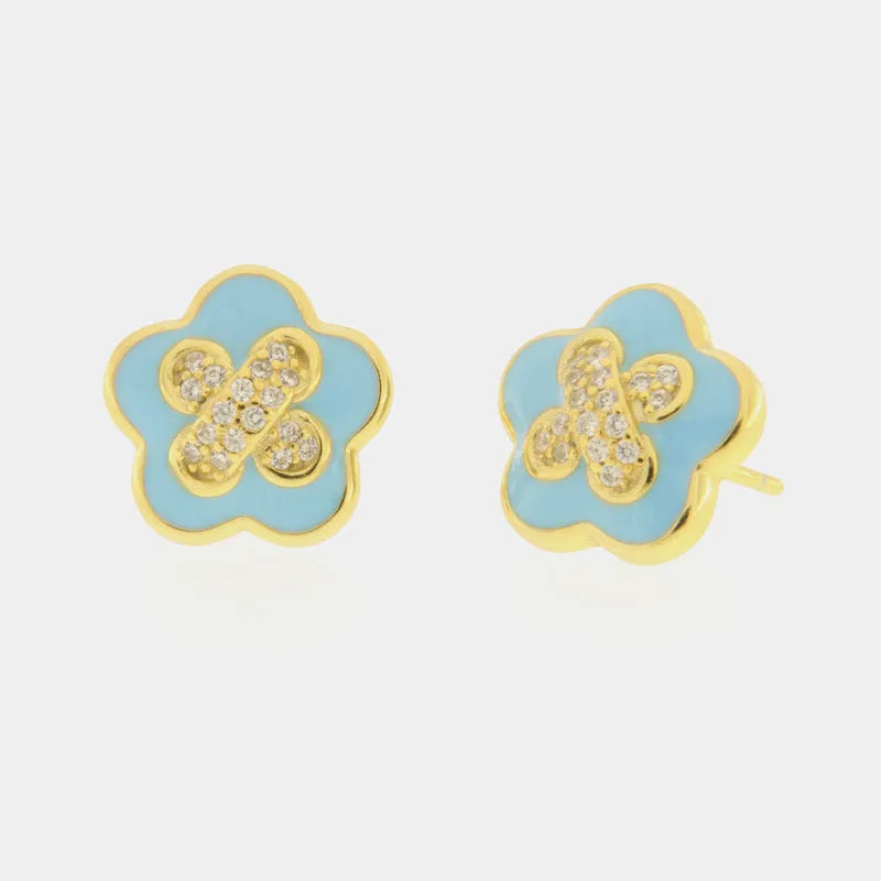 Orecchini in Argento 925 con fiore azzurro e zirconi