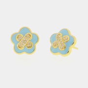 Orecchini in Argento 925 con fiore azzurro e zirconi