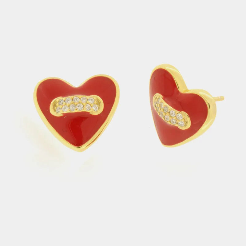 Orecchini in Argento 925 con cuore rosso e zirconi