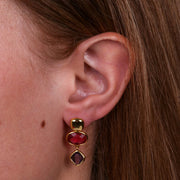 Orecchini in Argento 925 con zirconi rossi e viola pendenti