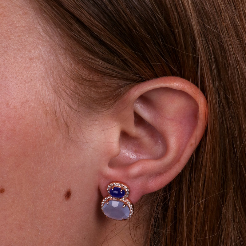 Orecchini in Argento 925 con doppio zircone ovale SIMEONE - gioiello BySimon