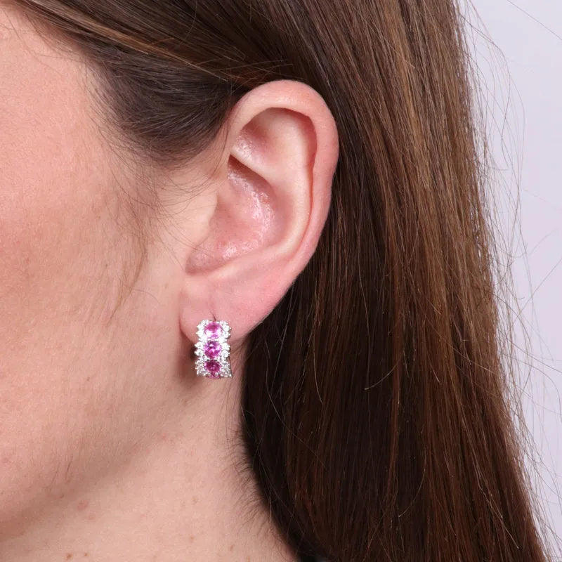Orecchini in Argento 925 a cerchio con zirconi viola - BYSIMON gioielli