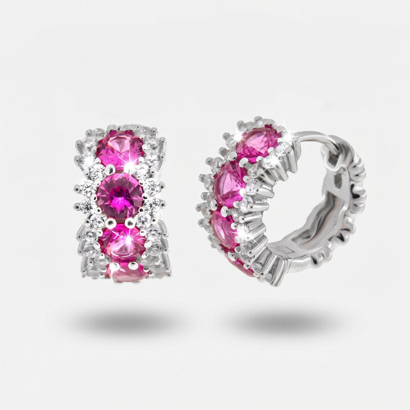 Orecchini in Argento 925 a cerchio con zirconi viola - BYSIMON gioielli