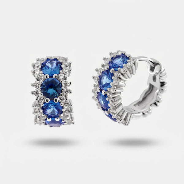 Orecchini in Argento 925 a cerchio con zirconi blu - BYSIMON gioielli
