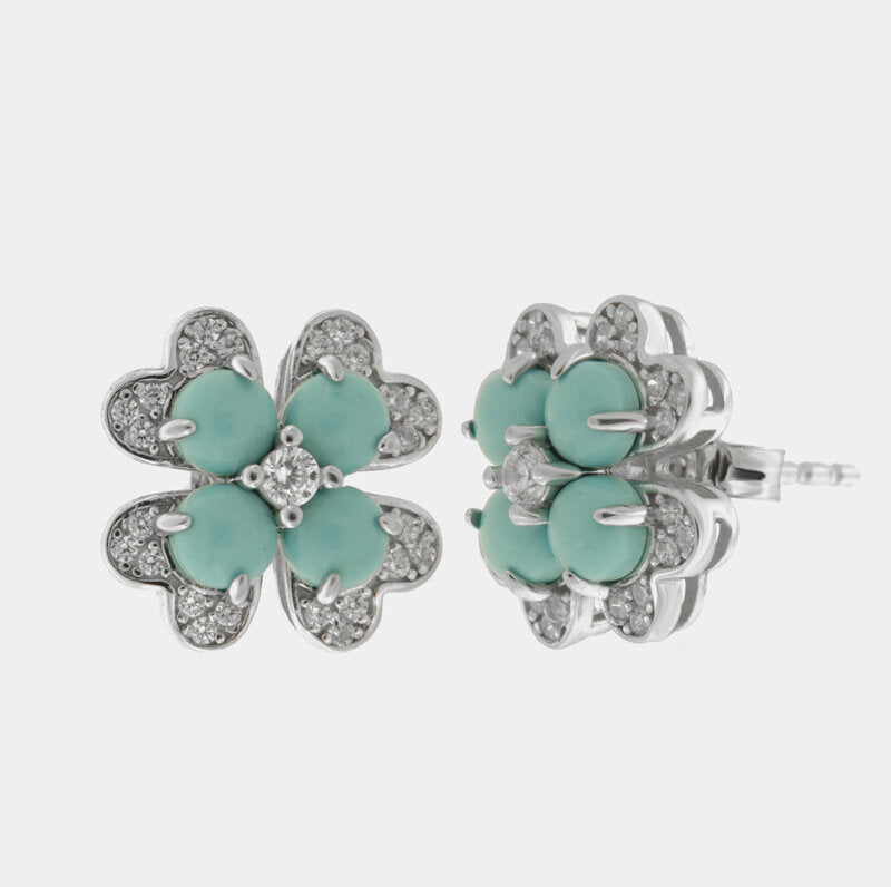 Orecchini in Argento 925 con fiore turchese a lobo - BYSIMON gioielli