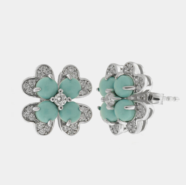 Orecchini in Argento 925 con fiore turchese a lobo - BYSIMON gioielli