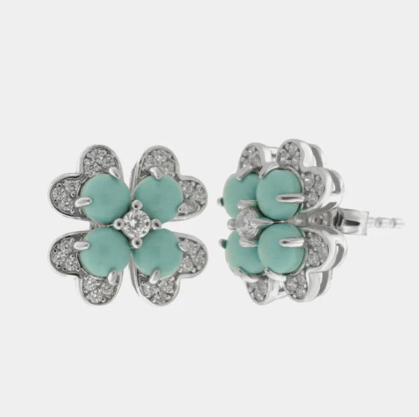 Orecchini in Argento 925 con fiore turchese a lobo - BYSIMON gioielli