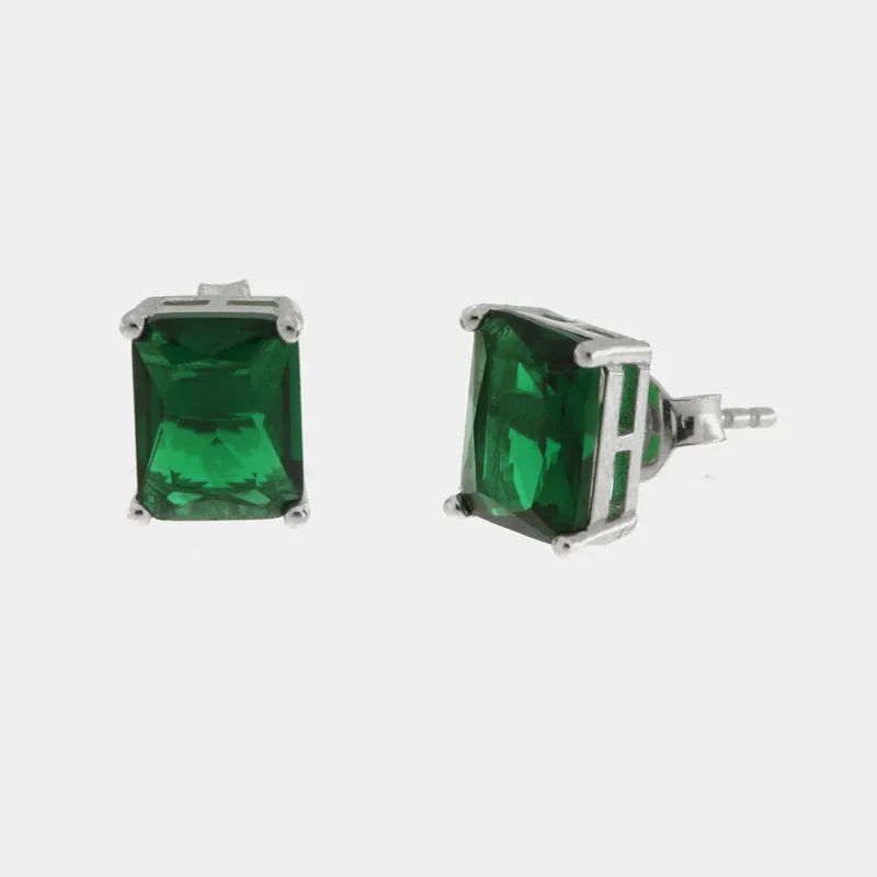 Orecchini in Argento 925 rettangolo verde
