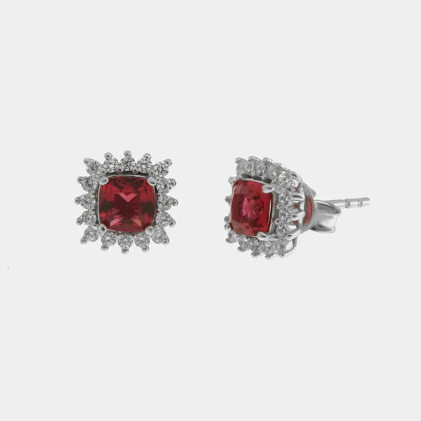 Orecchini in Argento 925 a lobo con zircone rosso - BYSIMON gioielli
