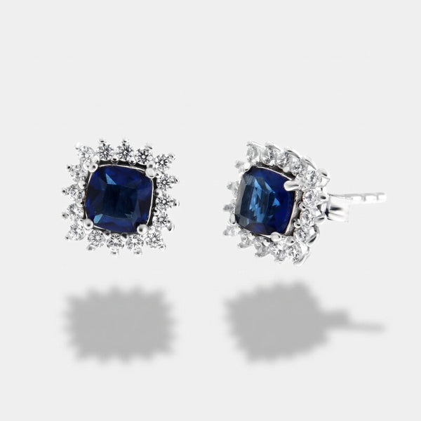 Orecchini argento 925 a lobo con zircone blu - BYSIMON gioielli