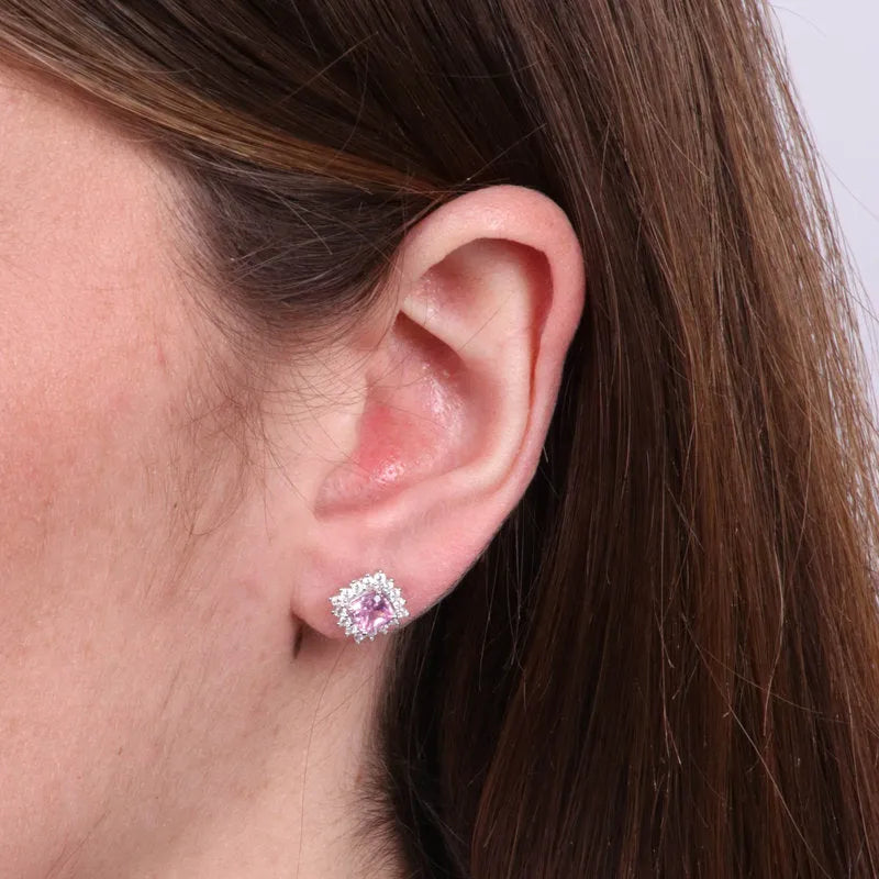 Orecchini in Argento 925 a lobo con zircone rosa