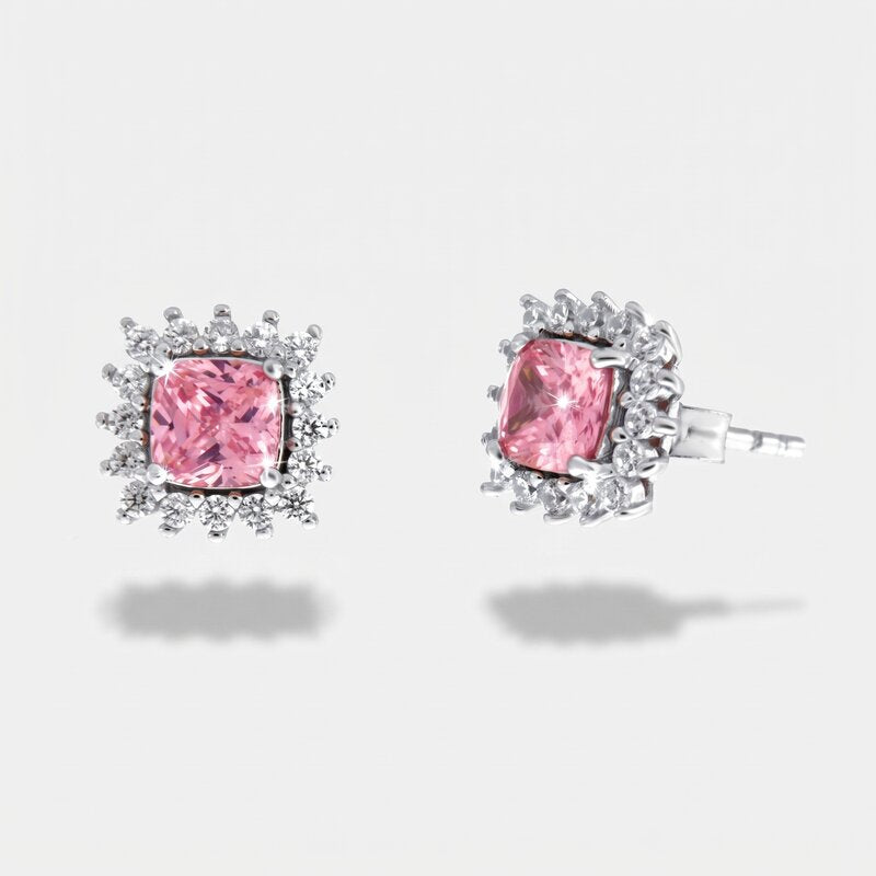 Orecchini in Argento 925 a lobo con zircone rosa - BYSIMON gioielli
