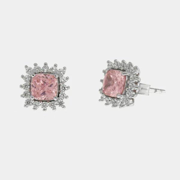 Orecchini in Argento 925 a lobo con zircone rosa - BYSIMON gioielli