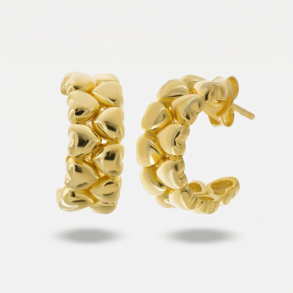 Orecchini in Argento 925 semi cerchio con cuori lucidi - BYSIMON gioielli