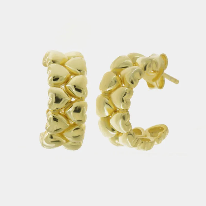 Orecchini in Argento 925 semi cerchio con cuori lucidi