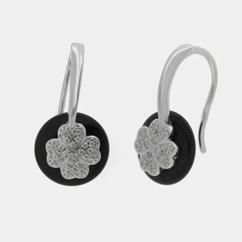 Orecchini in Argento 925 con quadrifoglio su base nero