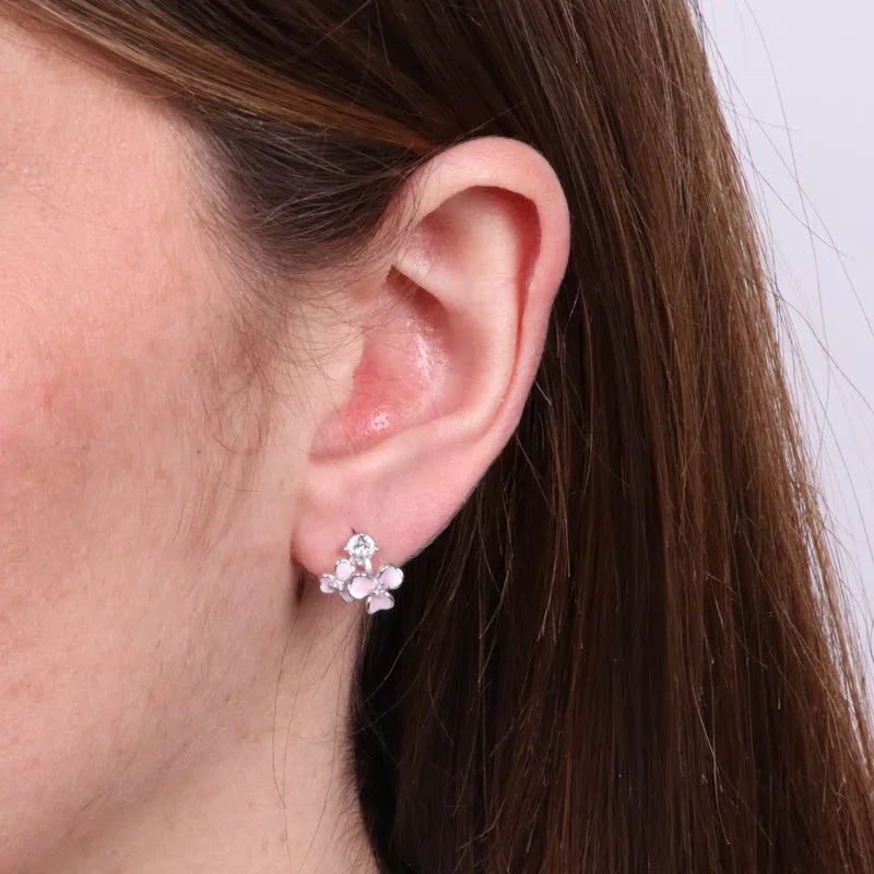 Orecchini in Argento 925 con fiori rosa a lobo