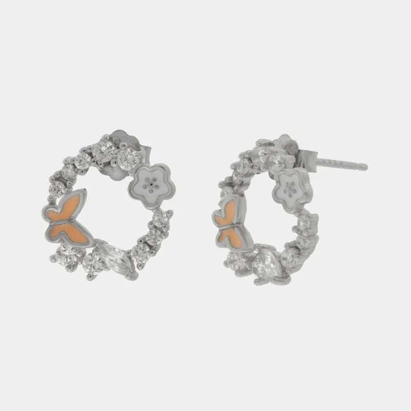 Orecchini in Argento 925 a cerchio con farfalla e zirconi