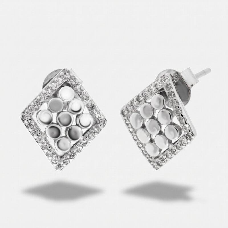 Orecchini in Argento 925 rombo con sfere e zirconi BYSIMON - gioiello BySimon
