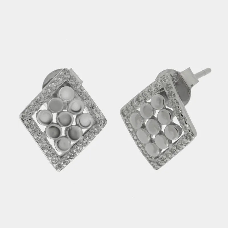 Orecchini in Argento 925 rombo con sfere e zirconi BYSIMON - gioiello BySimon