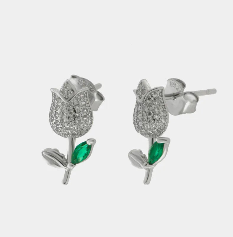 Orecchini in Argento 925 rosa zirconata a lobo
