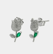 Orecchini in Argento 925 rosa zirconata a lobo