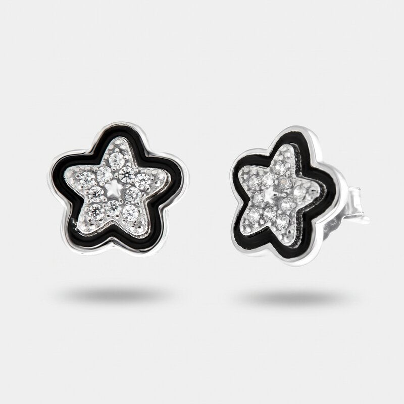 Orecchini in Argento 925 stella zirconata e smalto nero - BYSIMON gioielli