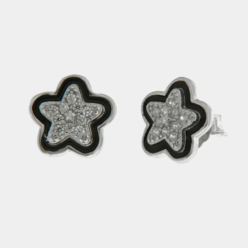 Orecchini in Argento 925 stella zirconata e smalto nero