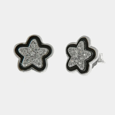 Sterling Silver earrings with cubic zirconia star and black enamel